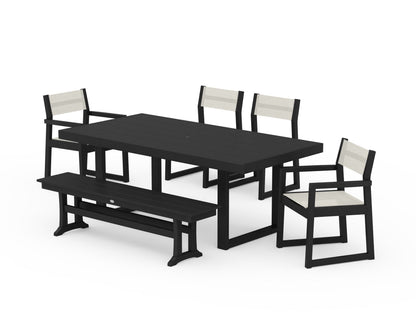 POLYWOOD® EDGE Sling 6-Piece Dining Set with Bench in Black / Parchment Sling