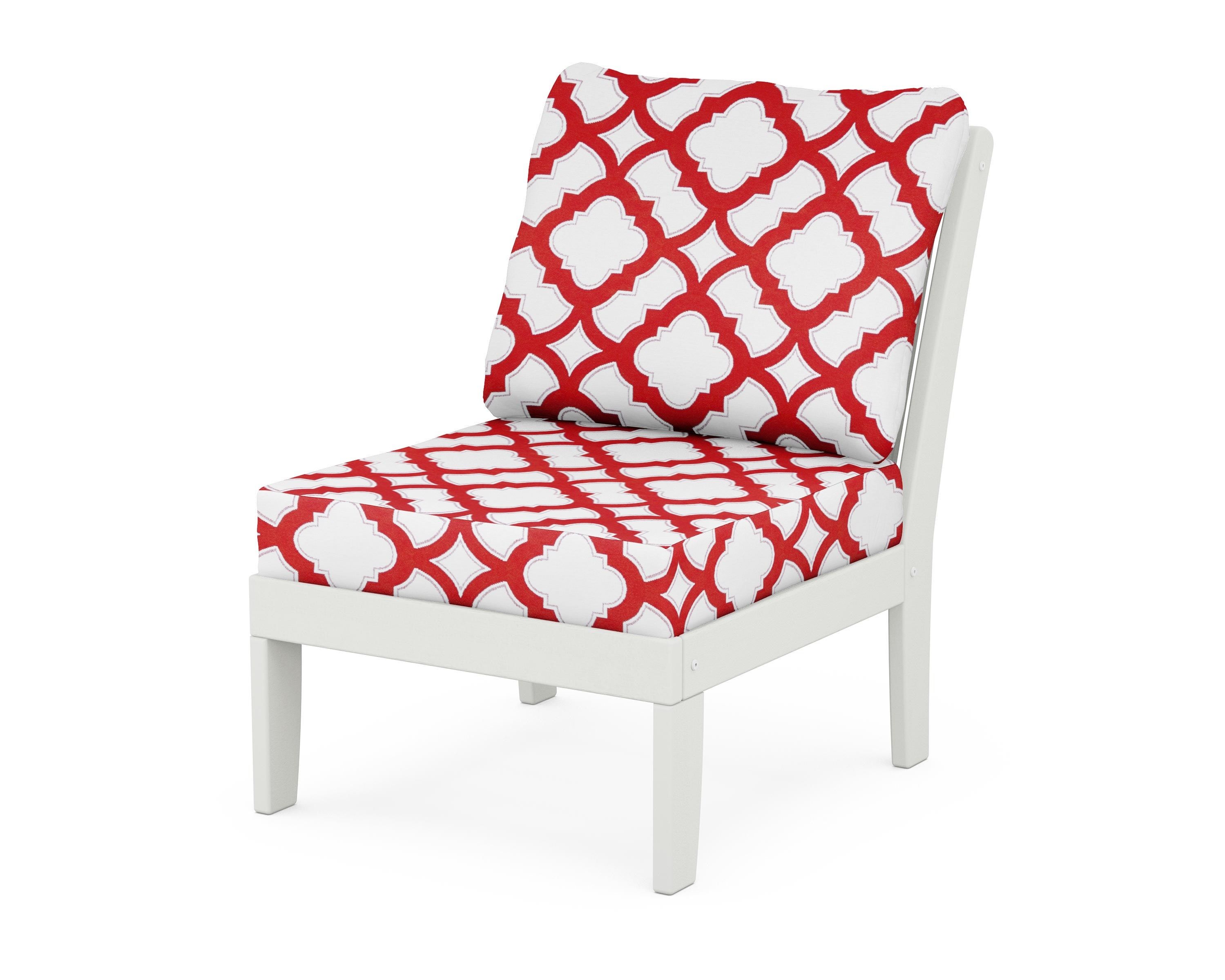 POLYWOOD® Braxton Modular Armless Chair in Vintage White / Trellis Crimson