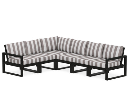 POLYWOOD® EDGE 6-Piece Modular Deep Seating Set in Black / Cabana Stripe Grey Mist