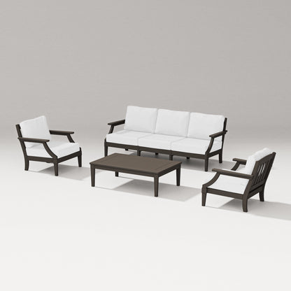 PW Designer Series Estate 4-Piece Lounge Sofa Set in Vintage Coffee / Natural