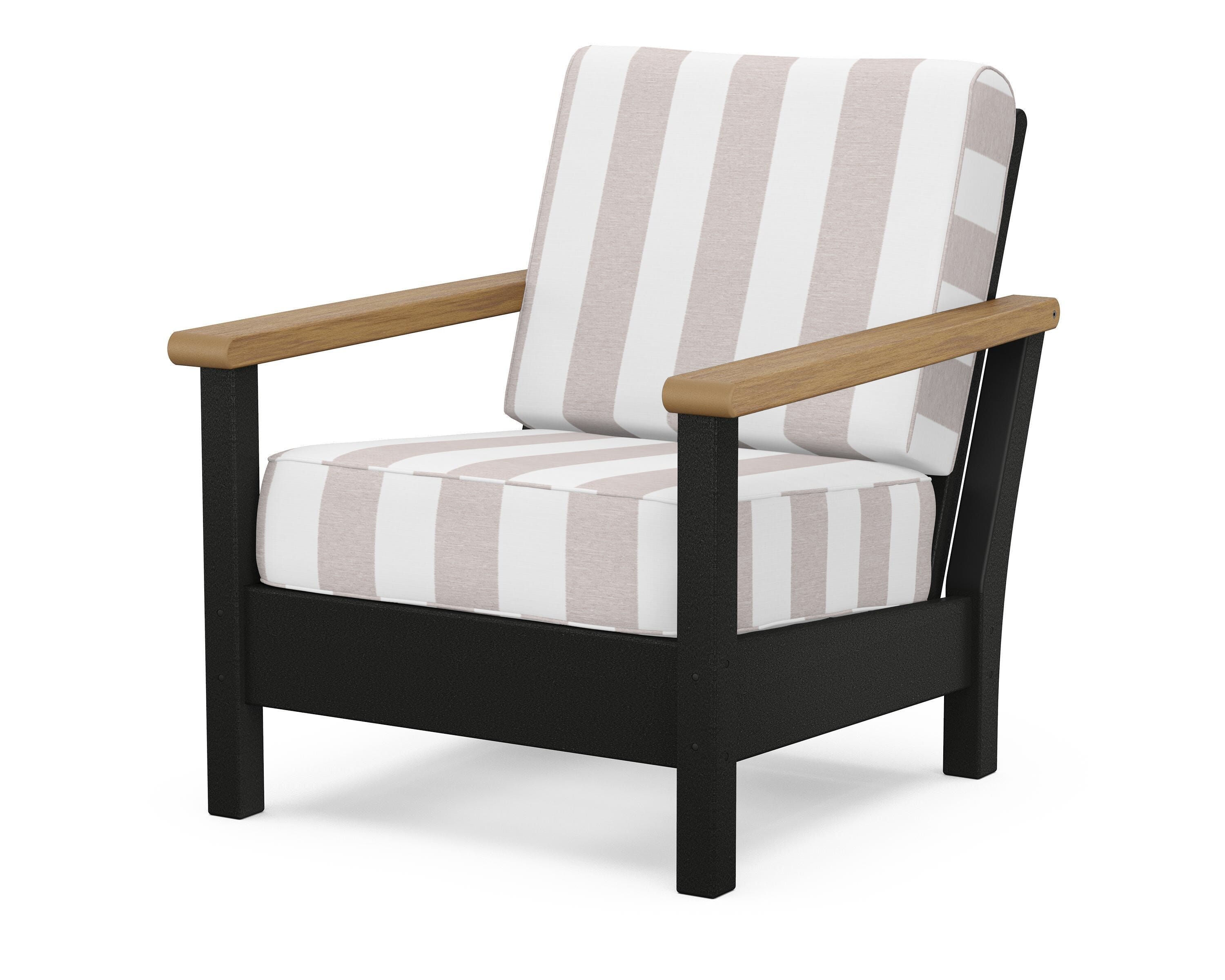 POLYWOOD® Harbour Deep Seating Chair in Black / Natural / Cabana Stripe Dune Burlap