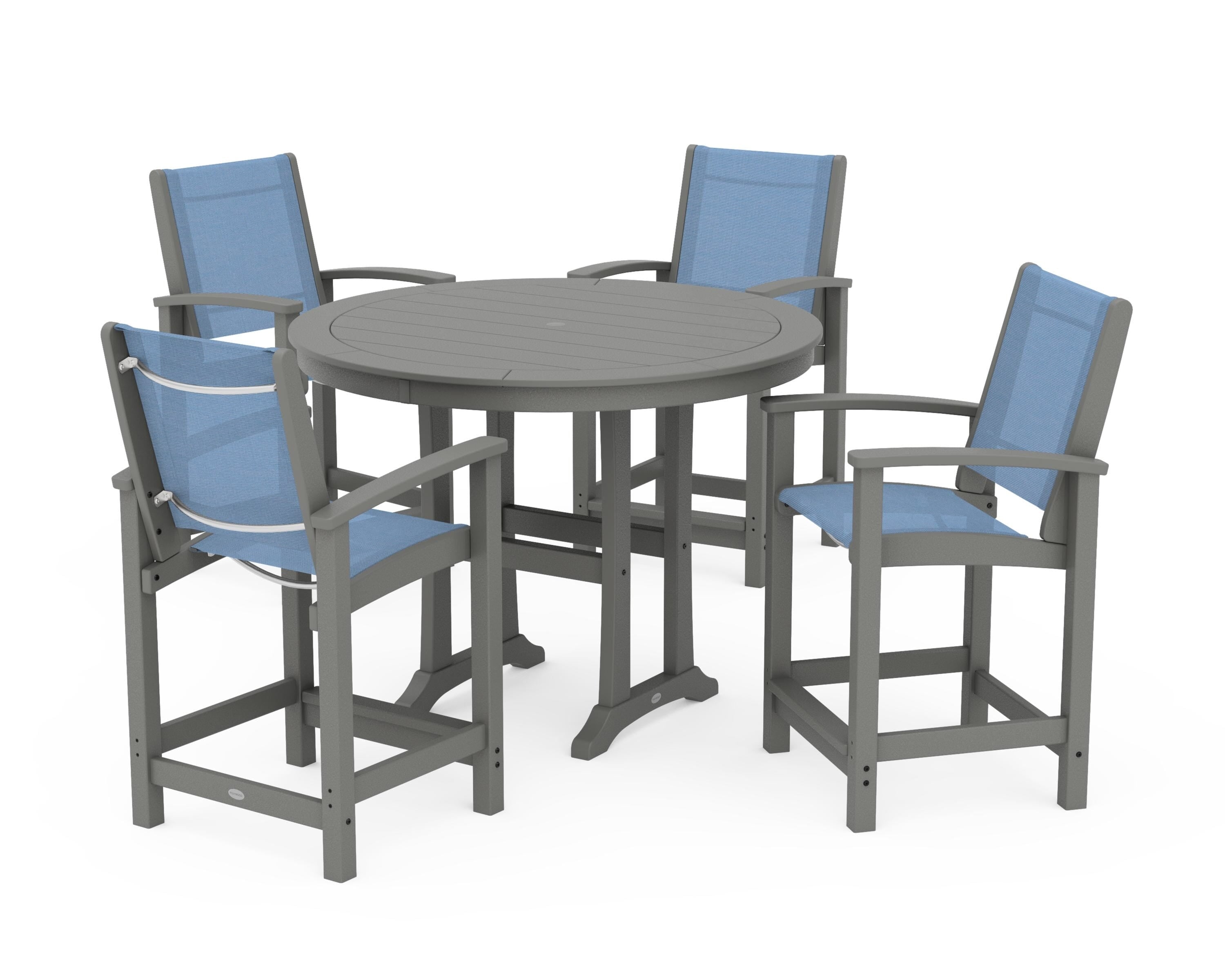 POLYWOOD® Coastal 5-Piece Counter Set in Slate Grey / Poolside Sling