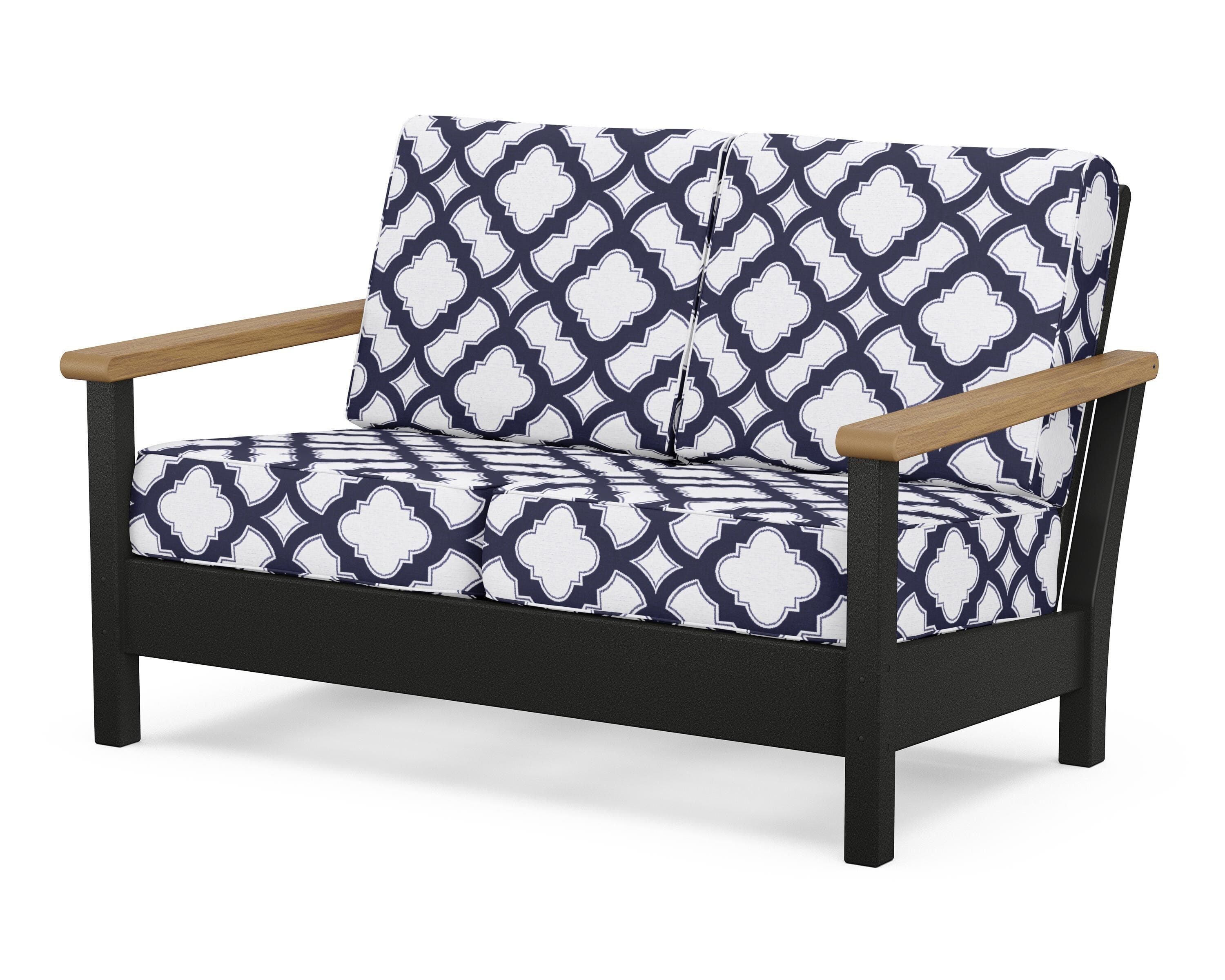 POLYWOOD® Harbour Deep Seating Loveseat in Black / Natural / Trellis Navy