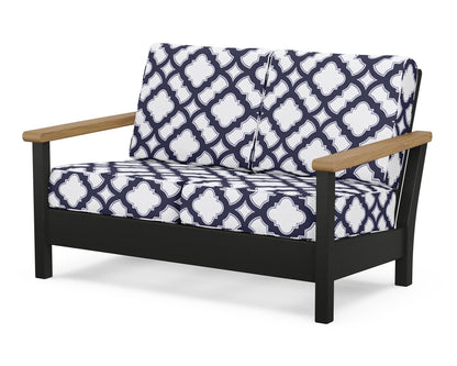 POLYWOOD® Harbour Deep Seating Loveseat in Black / Natural / Trellis Navy