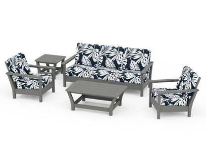 POLYWOOD® Harbour 5-Piece Deep Seating Set in Slate Grey / Leaf Marine Indigo