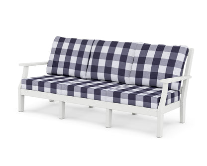 Martha Stewart by POLYWOOD® Chinoiserie Deep Seating Sofa in White / Buffalo Plaid Navy