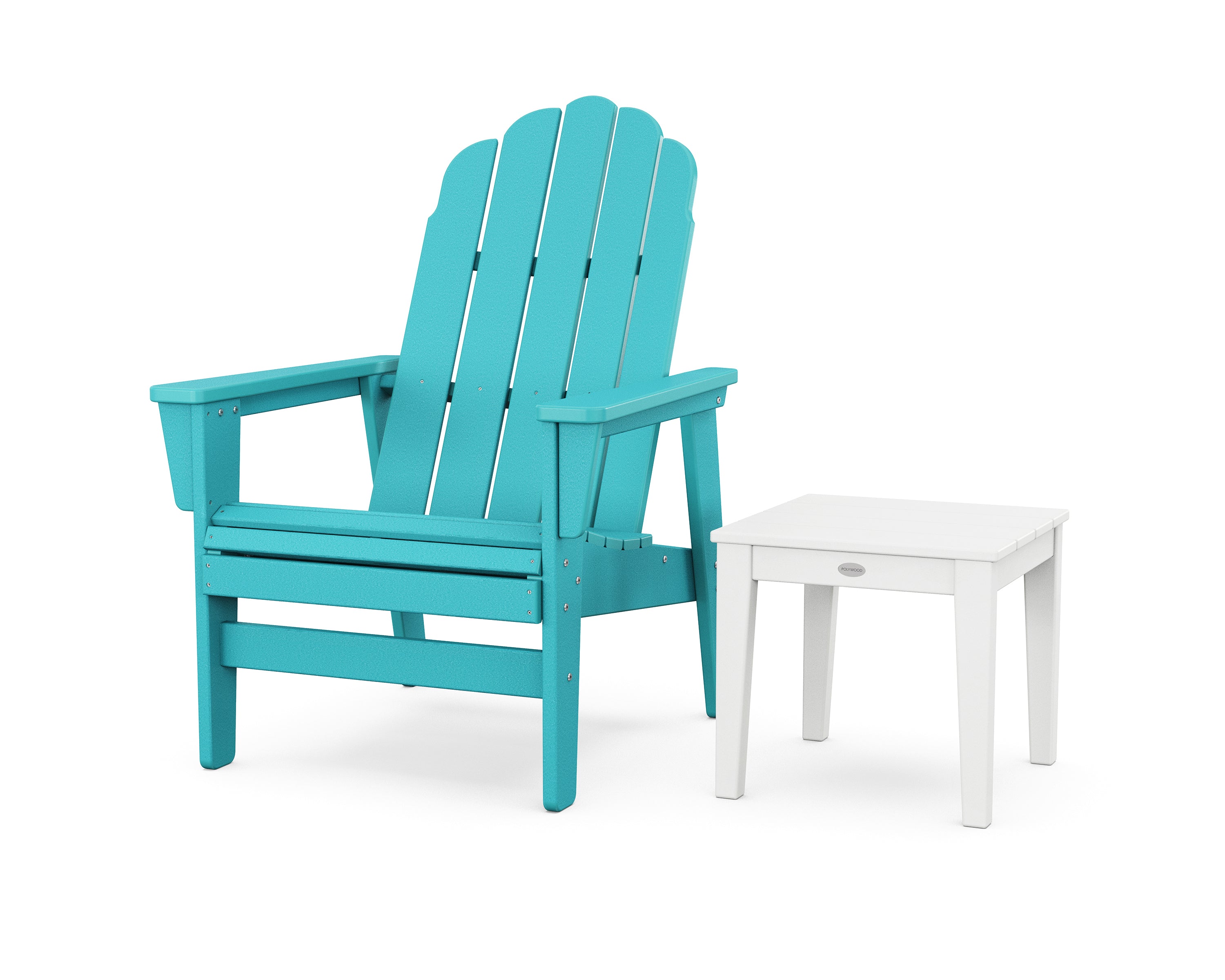 POLYWOOD® Vineyard Grand Upright Adirondack Chair with Side Table in Aruba / White
