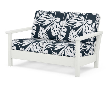 POLYWOOD® Harbour Deep Seating Loveseat in Vintage White / Leaf Marine Indigo