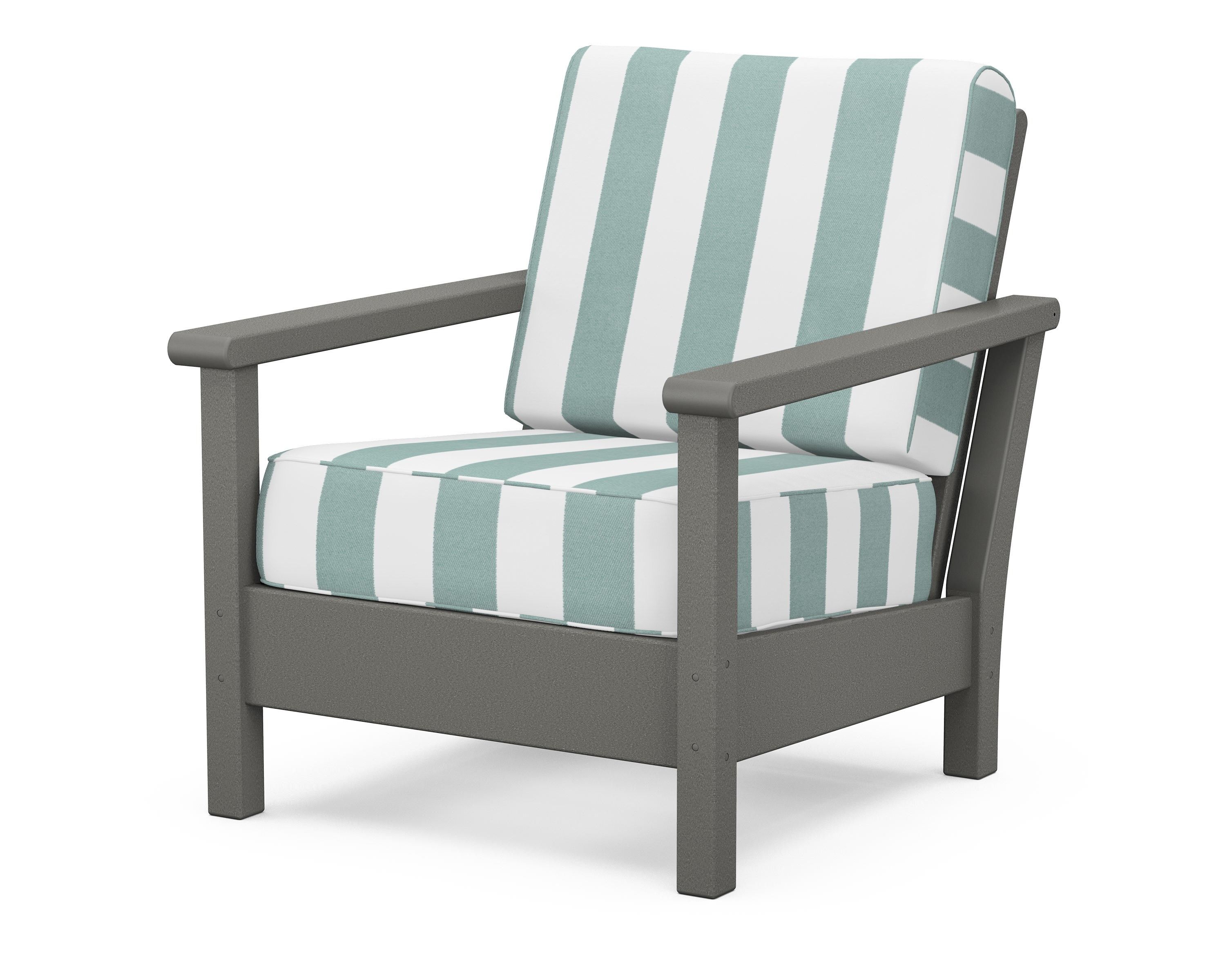 POLYWOOD® Harbour Deep Seating Chair in Slate Grey / Cabana Stripe Glacier Spa