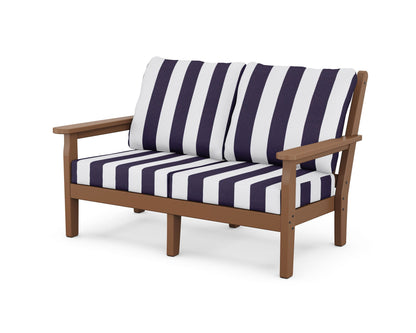 POLYWOOD® Chippendale Deep Seating Loveseat in Teak / Cabana Stripe Navy