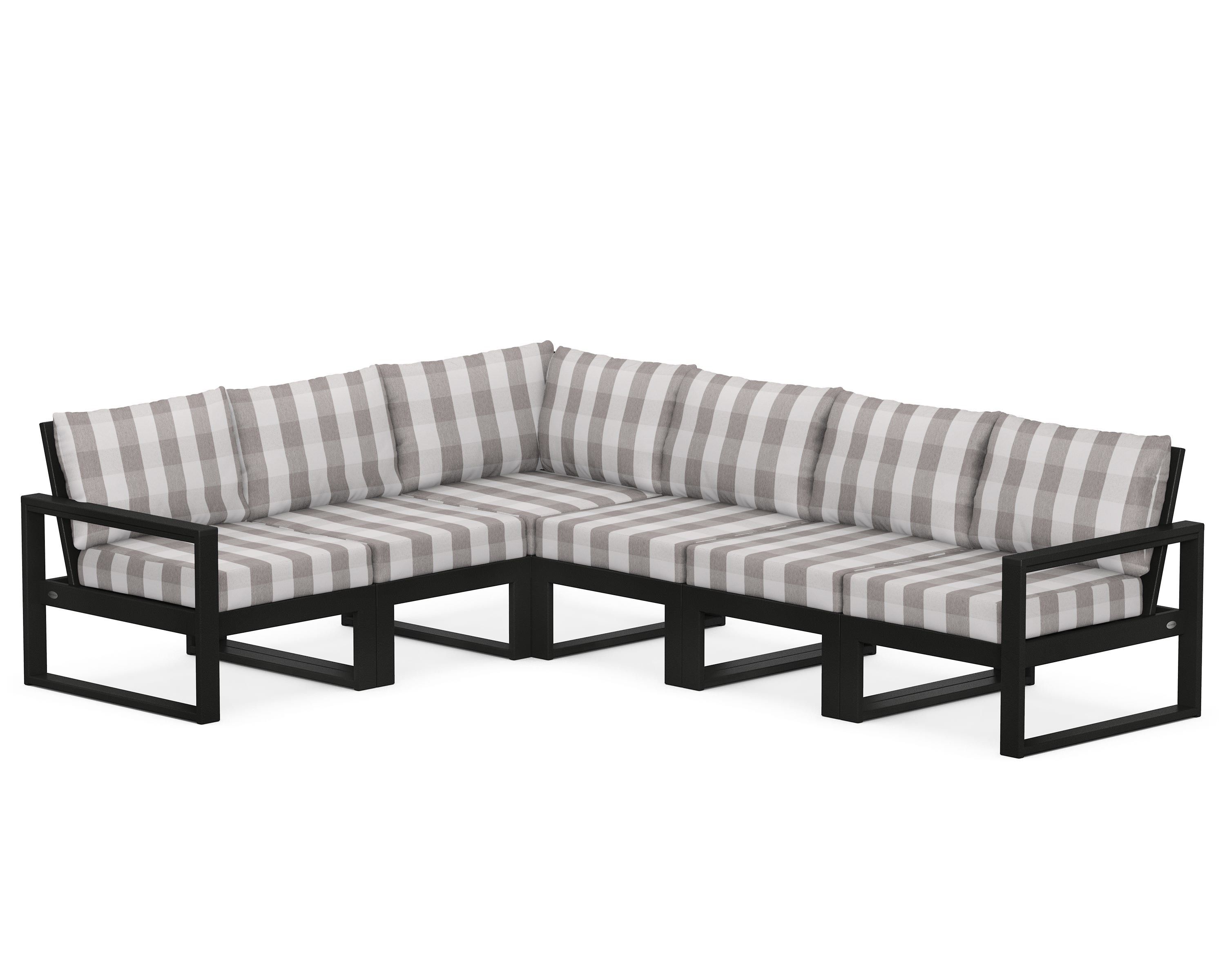POLYWOOD® EDGE 6-Piece Modular Deep Seating Set in Black / Buffalo Plaid Grey Mist