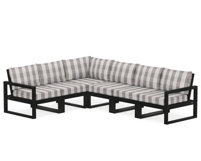 POLYWOOD® EDGE 6-Piece Modular Deep Seating Set in Black / Buffalo Plaid Grey Mist