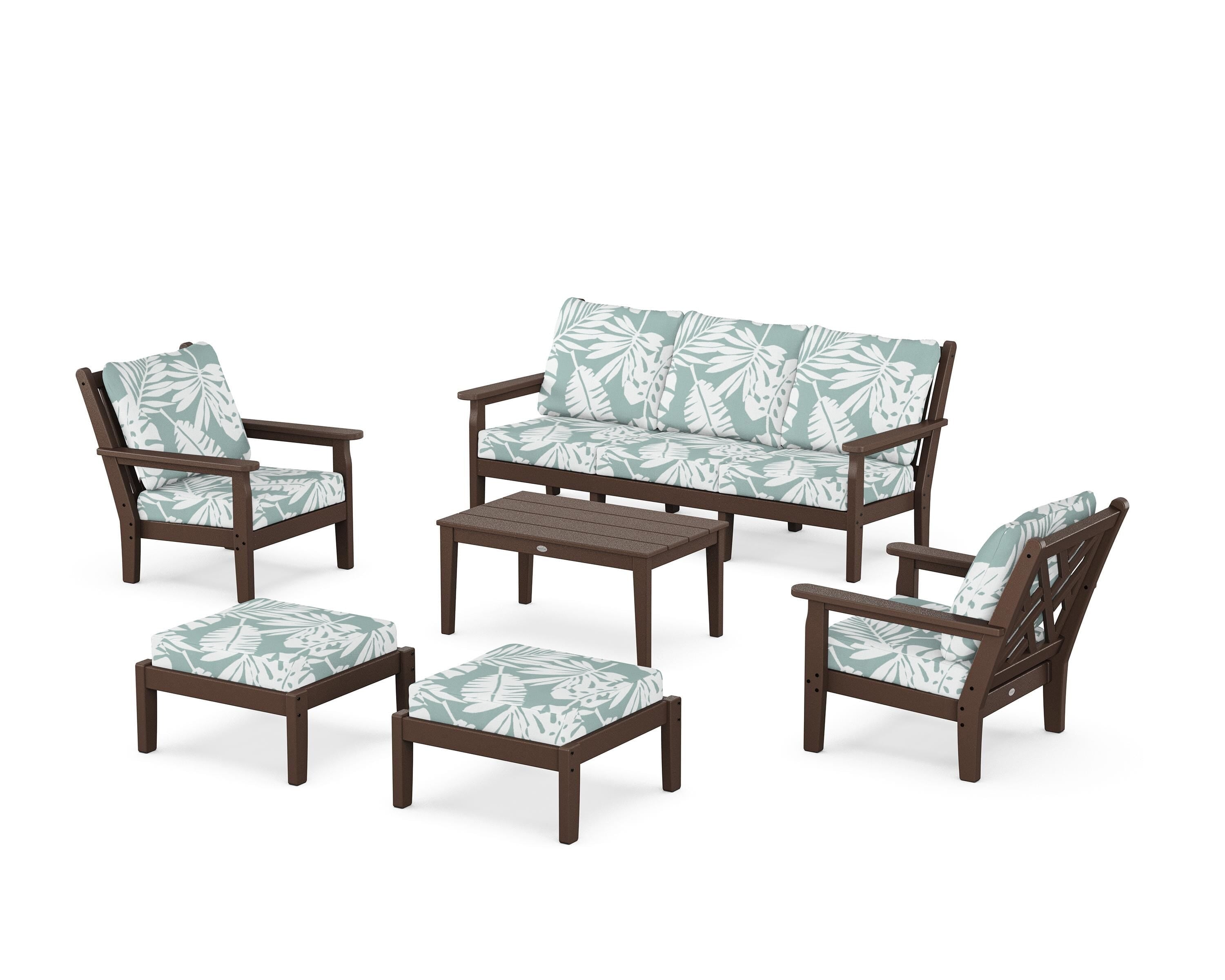 POLYWOOD® Chippendale 6-Piece Lounge Sofa Set in Mahogany / Leaf Glacier Spa
