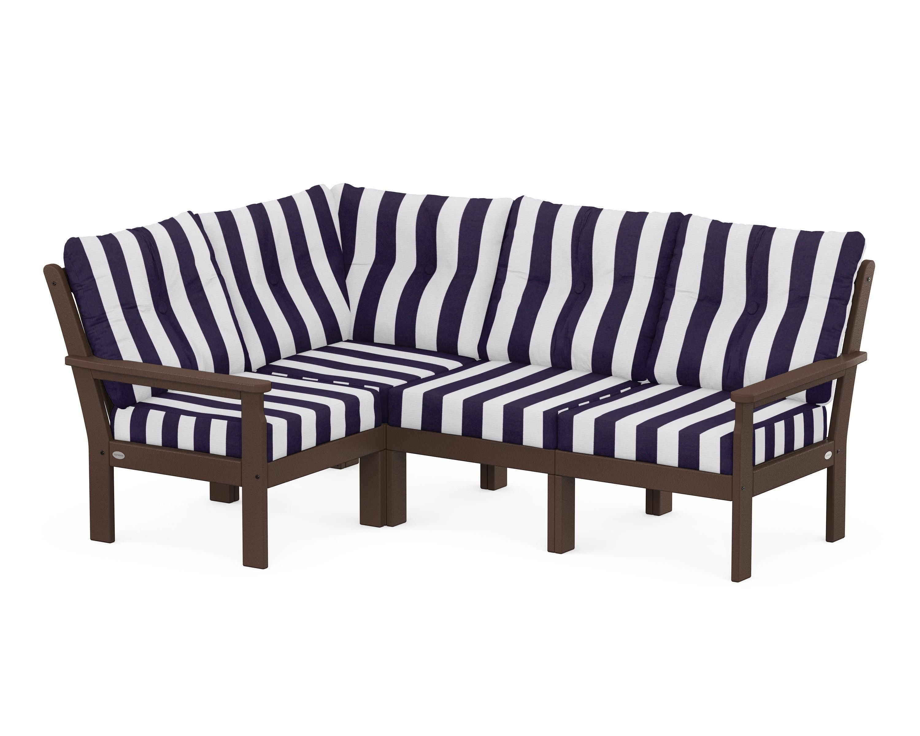 POLYWOOD® Vineyard 4-Piece Sectional in Mahogany / Cabana Stripe Navy