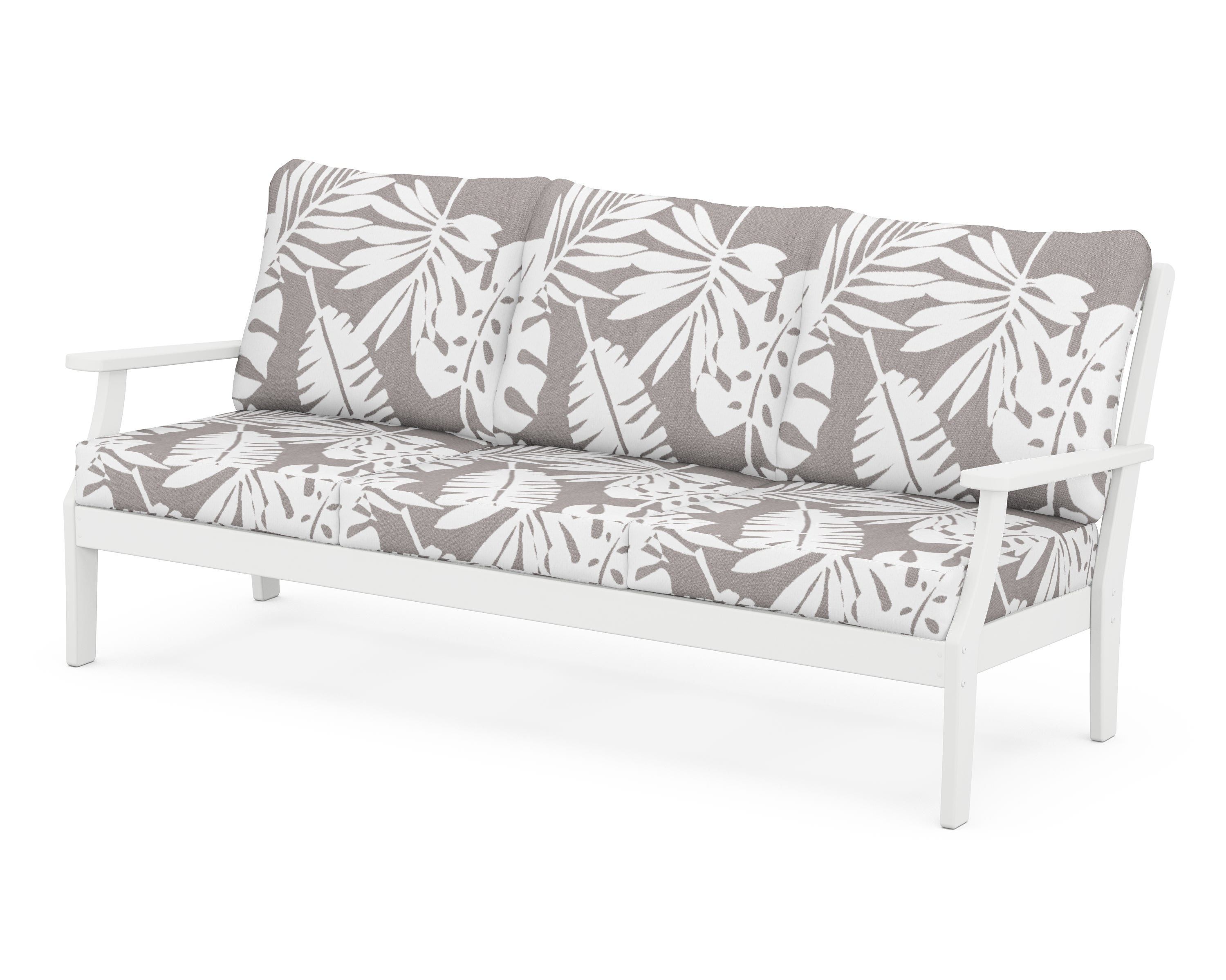 POLYWOOD® Braxton Deep Seating Sofa in White / Leaf Grey Mist
