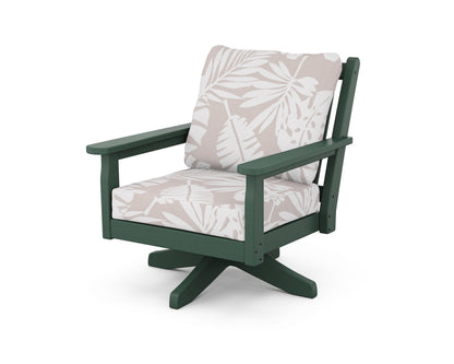 POLYWOOD® Chippendale Deep Seating Swivel Chair in Green / Leaf Dune Burlap