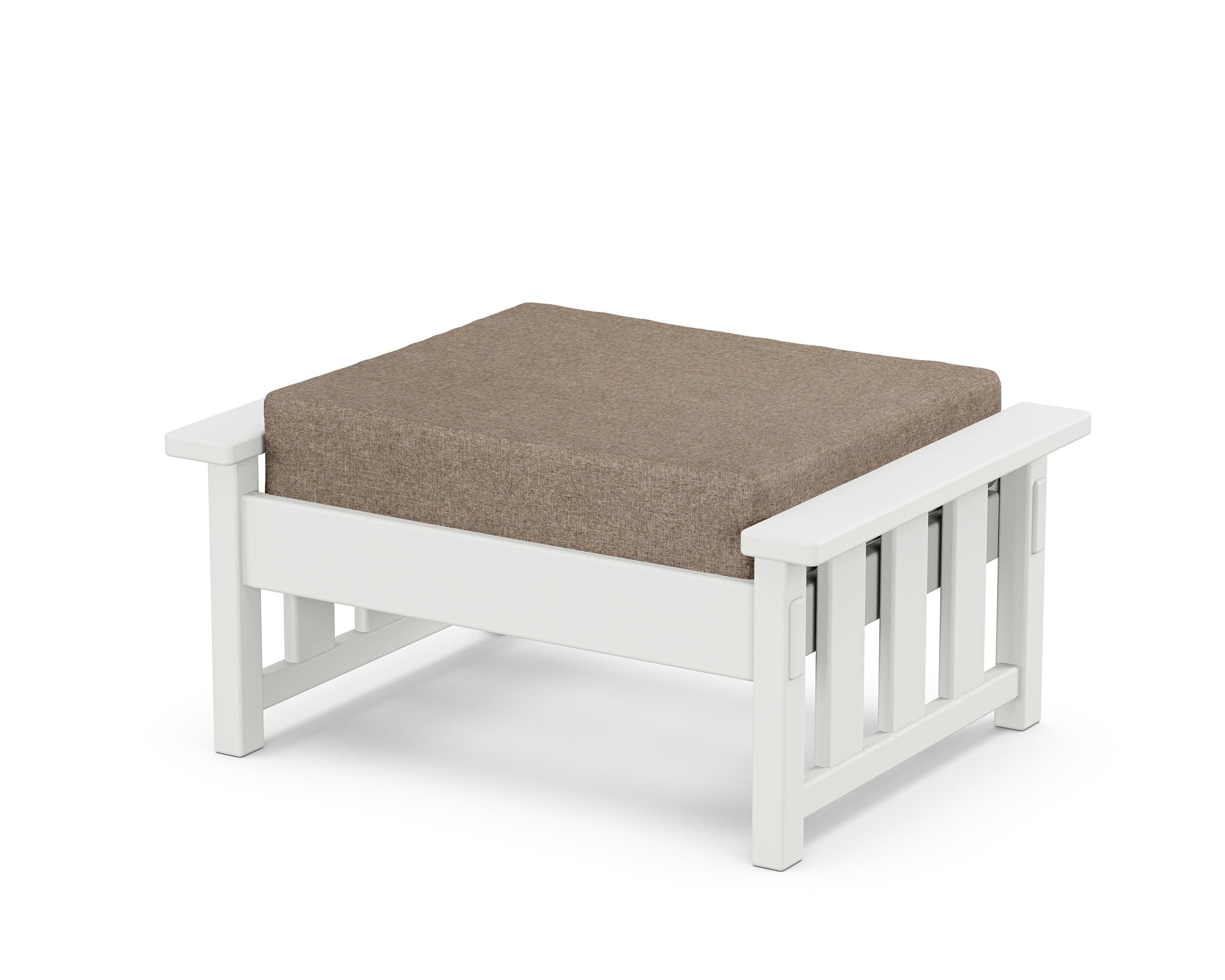 Martha Stewart by POLYWOOD® Acadia Deep Seating Ottoman in White / Spiced Burlap