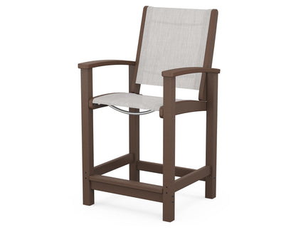 POLYWOOD® Coastal Counter Chair in Mahogany / Parchment Sling