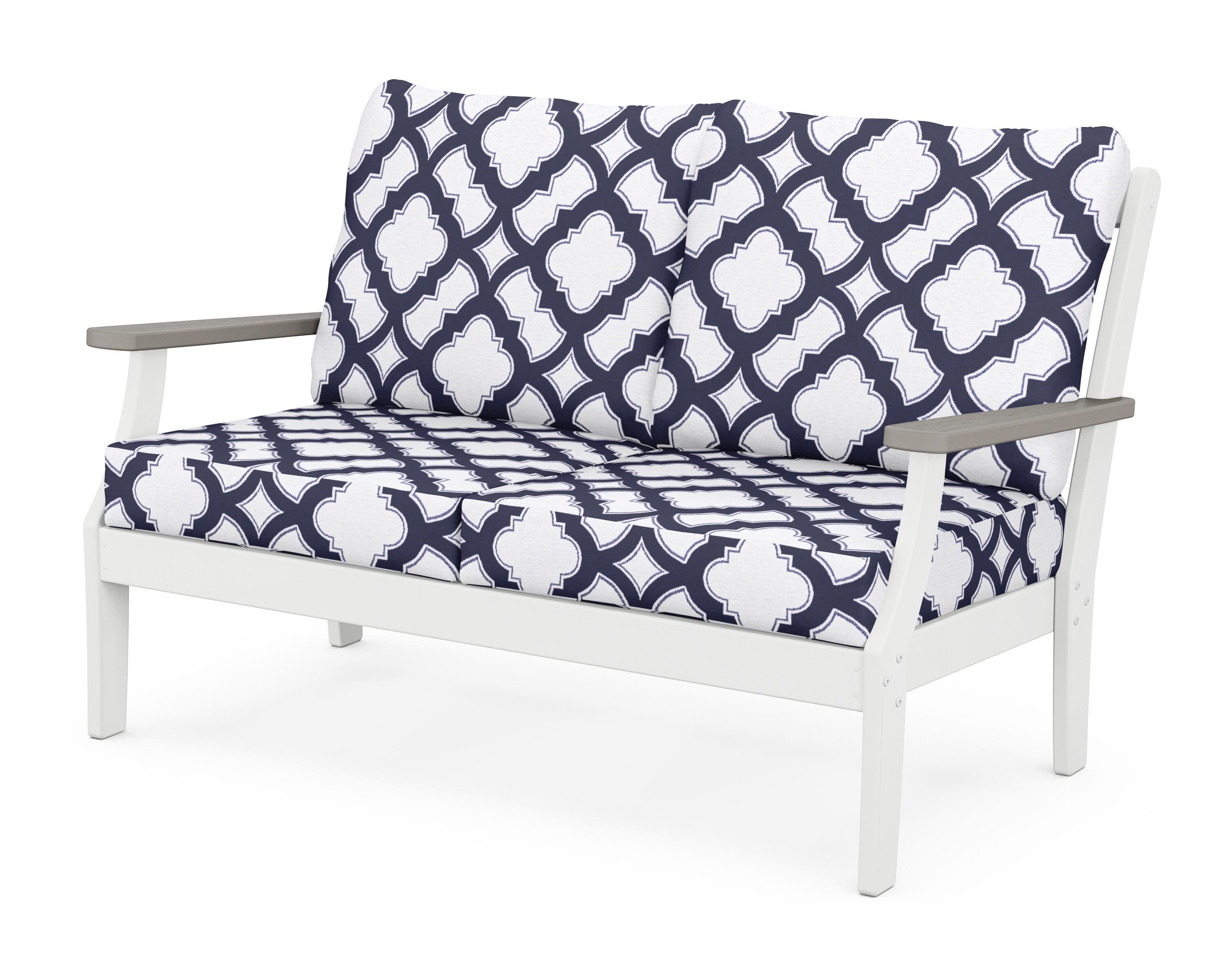 POLYWOOD® Braxton Deep Seating Loveseat in White / Driftwood / Trellis Navy