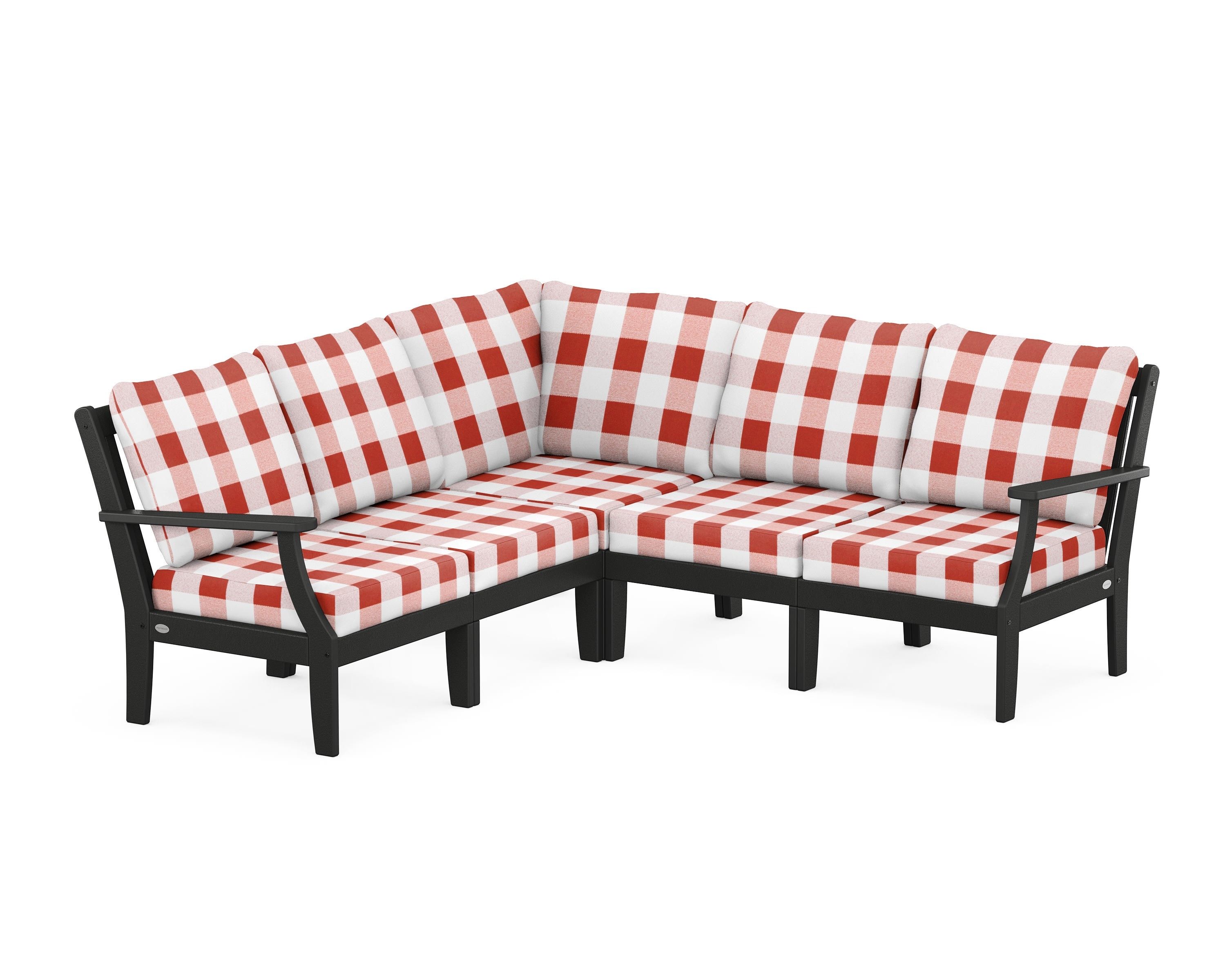 POLYWOOD® Braxton Modular 5-Piece Deep Seating Set in Black / Buffalo Plaid Crimson