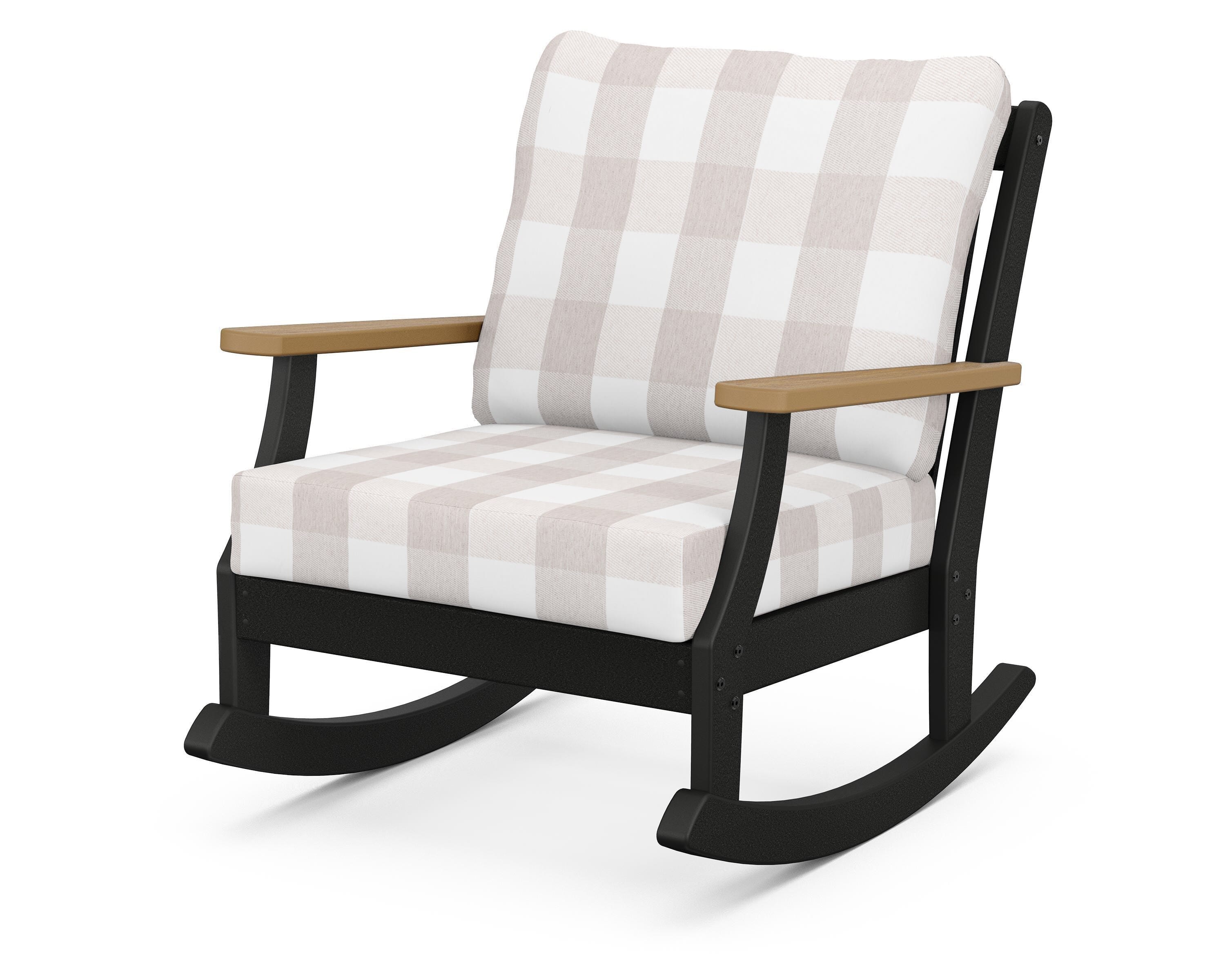 POLYWOOD® Braxton Deep Seating Rocking Chair in Black / Natural / Buffalo Plaid Dune Burlap