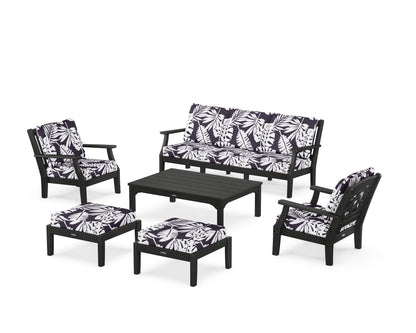 Martha Stewart by POLYWOOD® Chinoiserie 6-Piece Lounge Sofa Set in Black / Leaf Navy