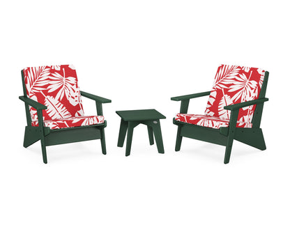 POLYWOOD® Riviera Modern Lounge 3-Piece Set in Green / Leaf Crimson