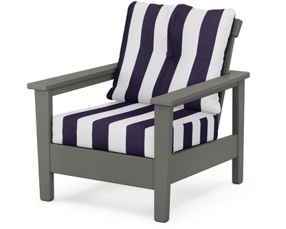 POLYWOOD® Prescott Deep Seating Chair in Slate Grey / Cabana Stripe Navy