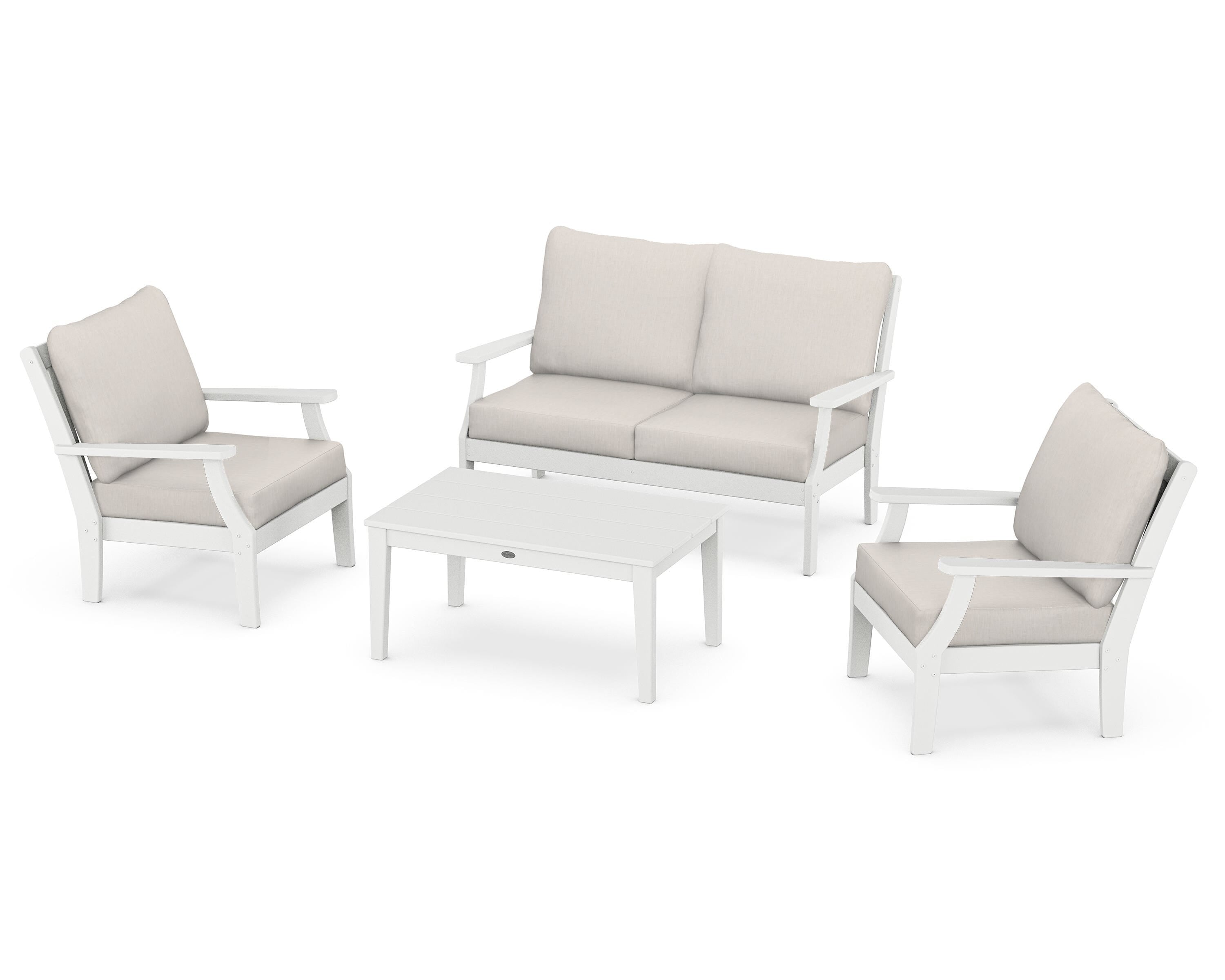 POLYWOOD® Braxton 4-Piece Deep Seating Chair Set in White / Cast Ash