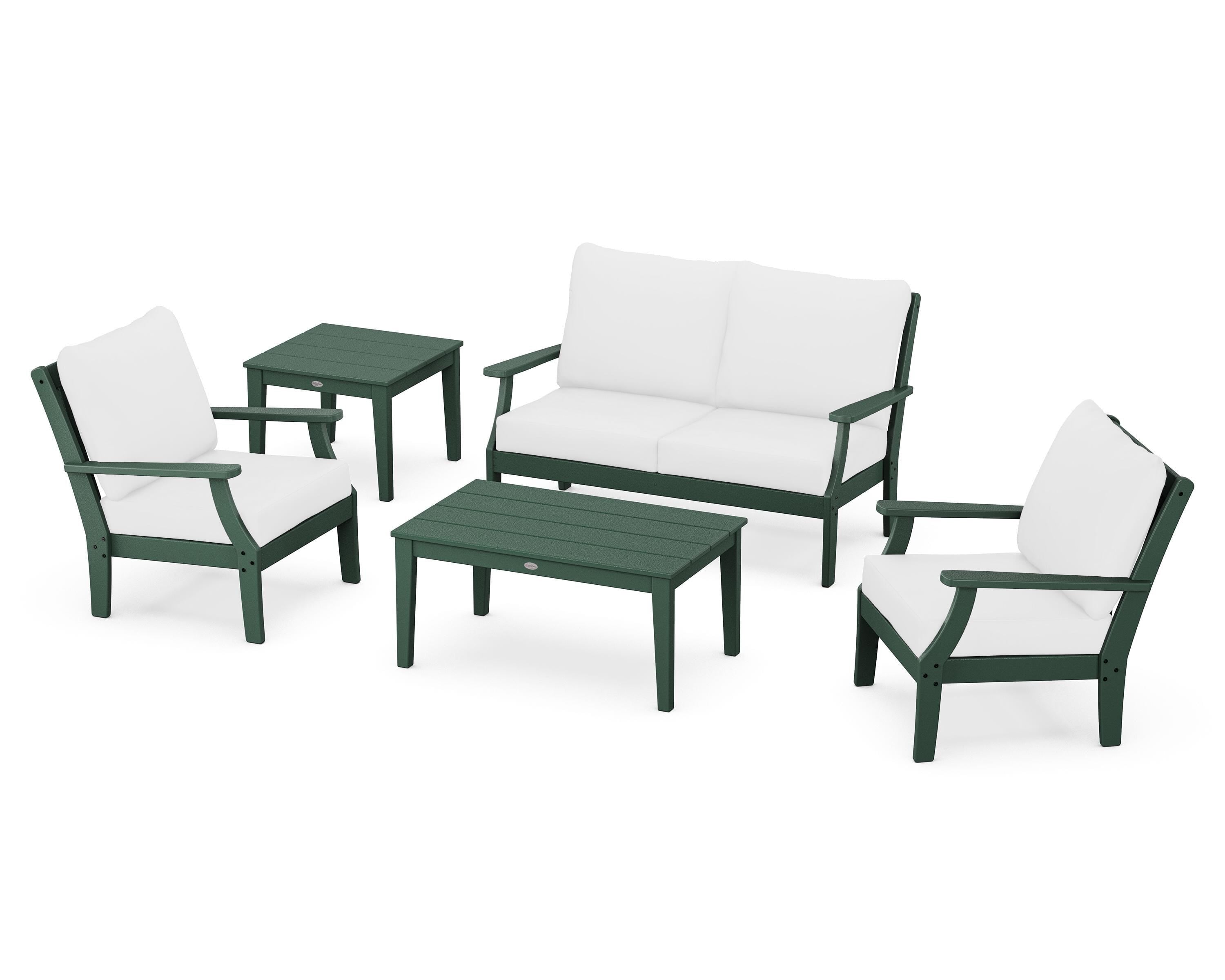 POLYWOOD® Braxton 5-Piece Deep Seating Set in Green / Natural
