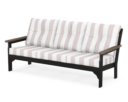 POLYWOOD® Vineyard Deep Seating Sofa in Black / Kona / Cabana Stripe Dune Burlap
