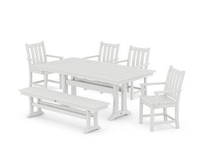 POLYWOOD® Traditional Garden Arm Chair 6-Piece Farmhouse Dining Set with Trestle Legs and Bench in White