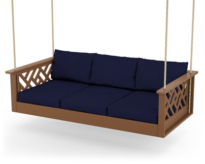 POLYWOOD® Chippendale Daybed Swing in Teak / Navy