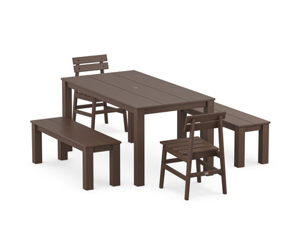 POLYWOOD® Modern Studio Plaza Chair 5-Piece Parsons Dining Set with Benches in Mahogany