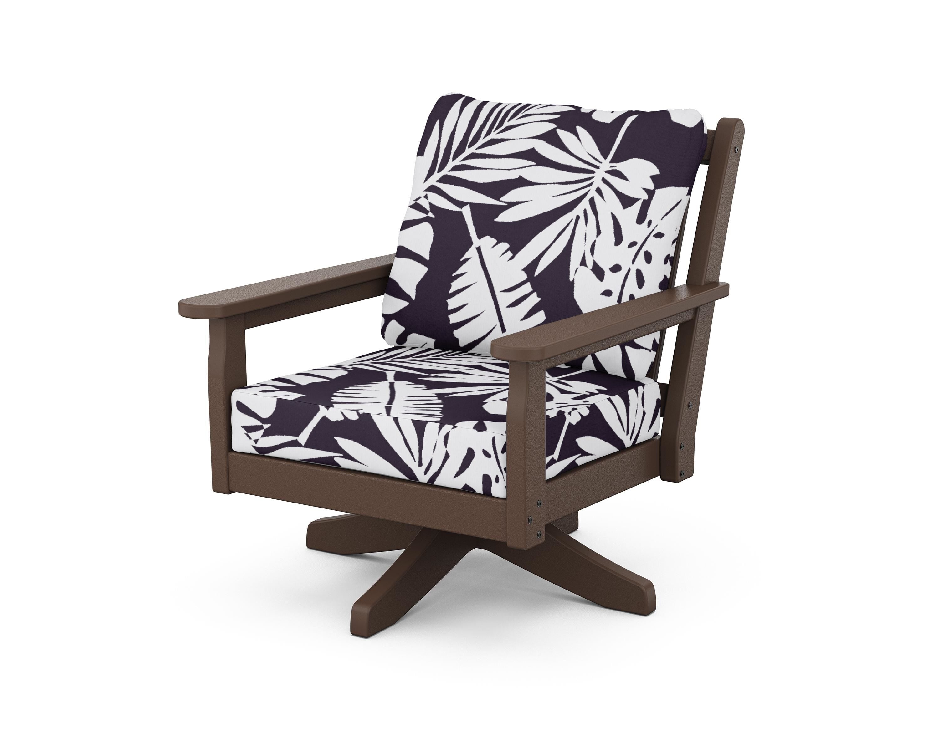 POLYWOOD® Chippendale Deep Seating Swivel Chair in Mahogany / Leaf Navy