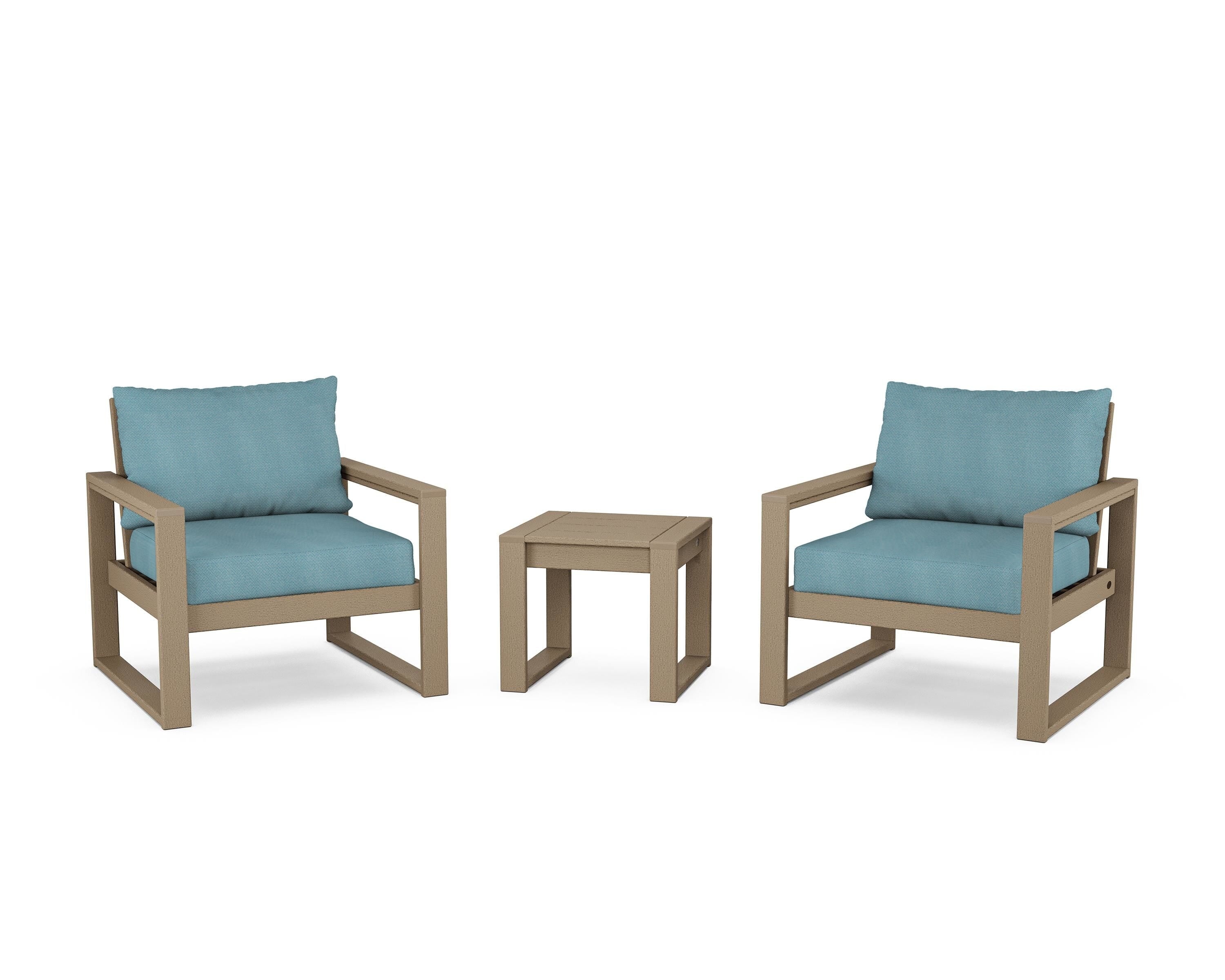 POLYWOOD® EDGE Sectional 3-Piece Deep Seating Set in Vintage Sahara / Lattice Sky Blue