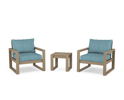 POLYWOOD® EDGE Sectional 3-Piece Deep Seating Set in Vintage Sahara / Lattice Sky Blue