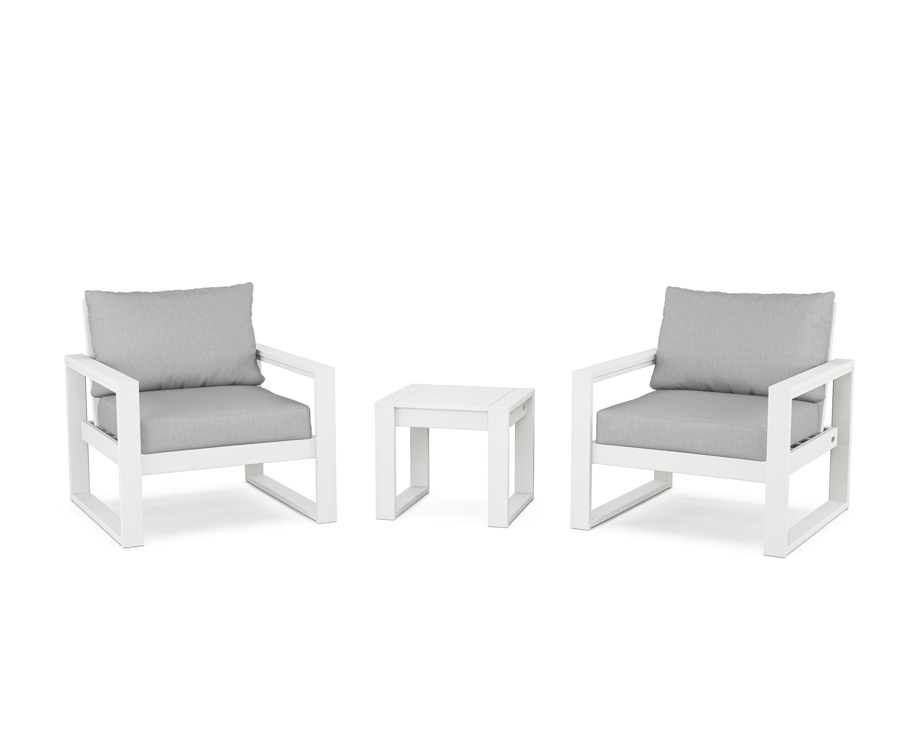 POLYWOOD® EDGE Sectional 3-Piece Deep Seating Set in White / Granite