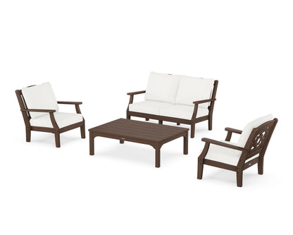 Martha Stewart by POLYWOOD® Chinoiserie 4-Piece Deep Seating Set with Loveseat in Mahogany / Natural Linen