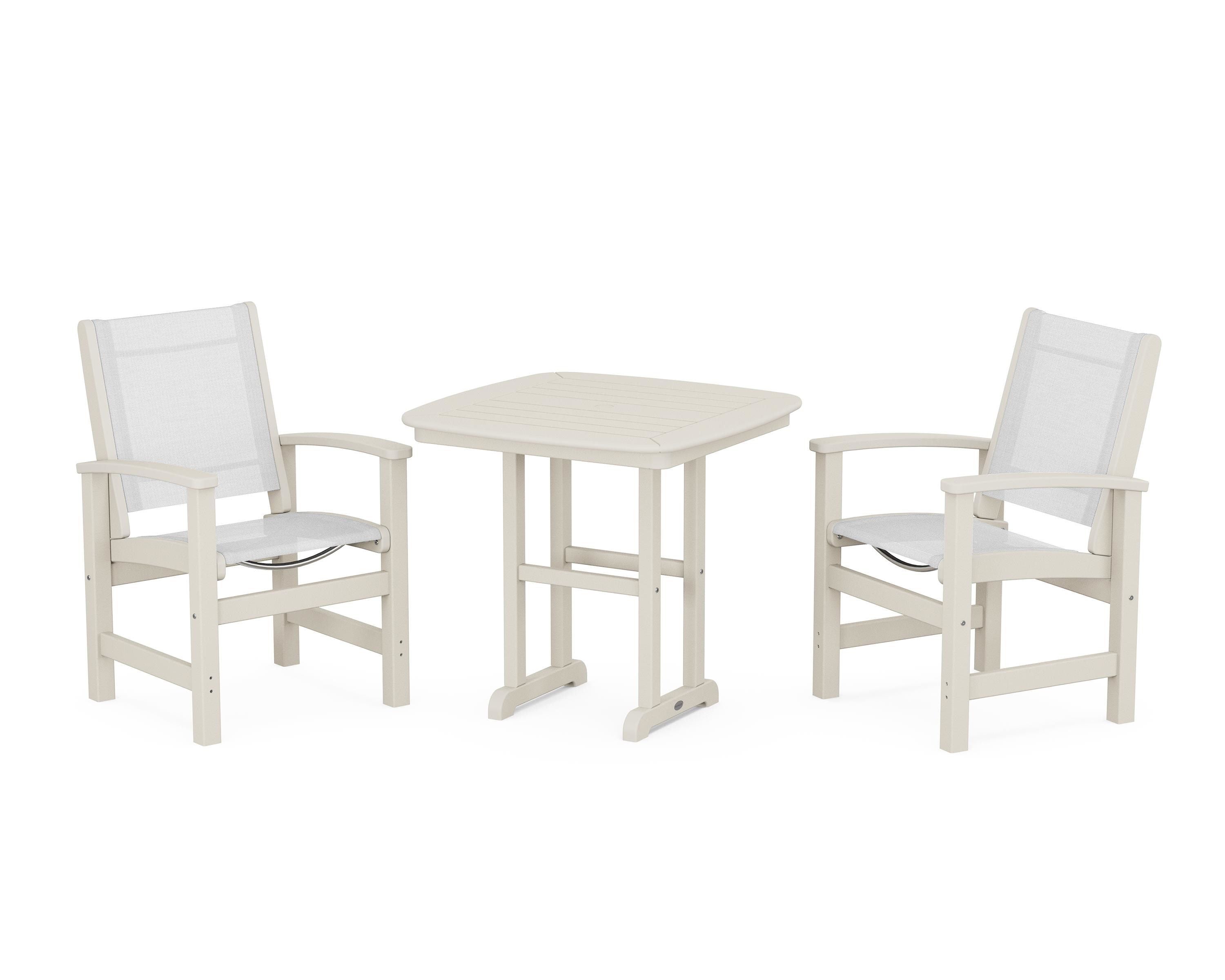 POLYWOOD® Coastal 3-Piece Dining Set in Sand / White Sling