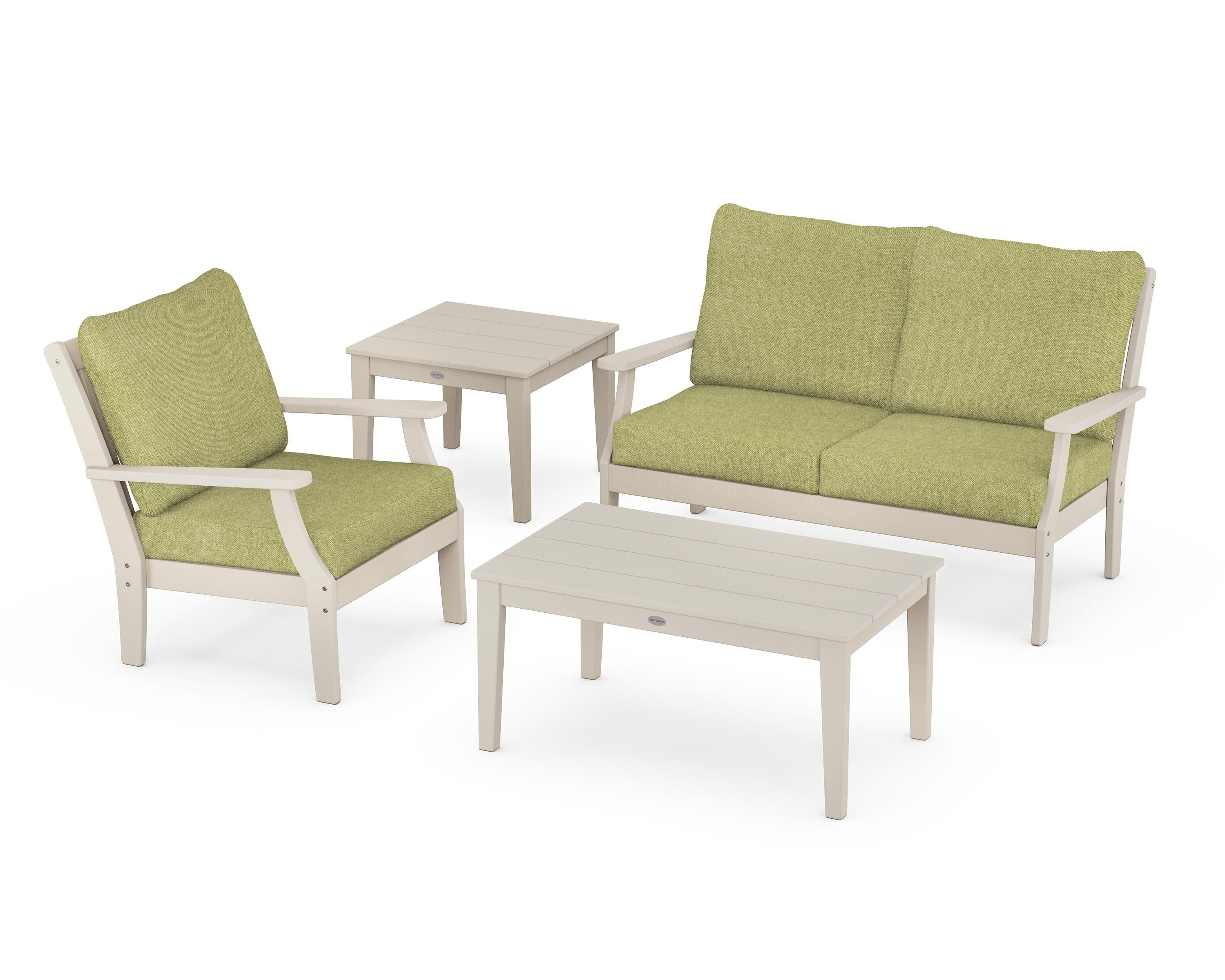 POLYWOOD® Braxton 4-Piece Deep Seating Set in Sand / Chartreuse Boucle