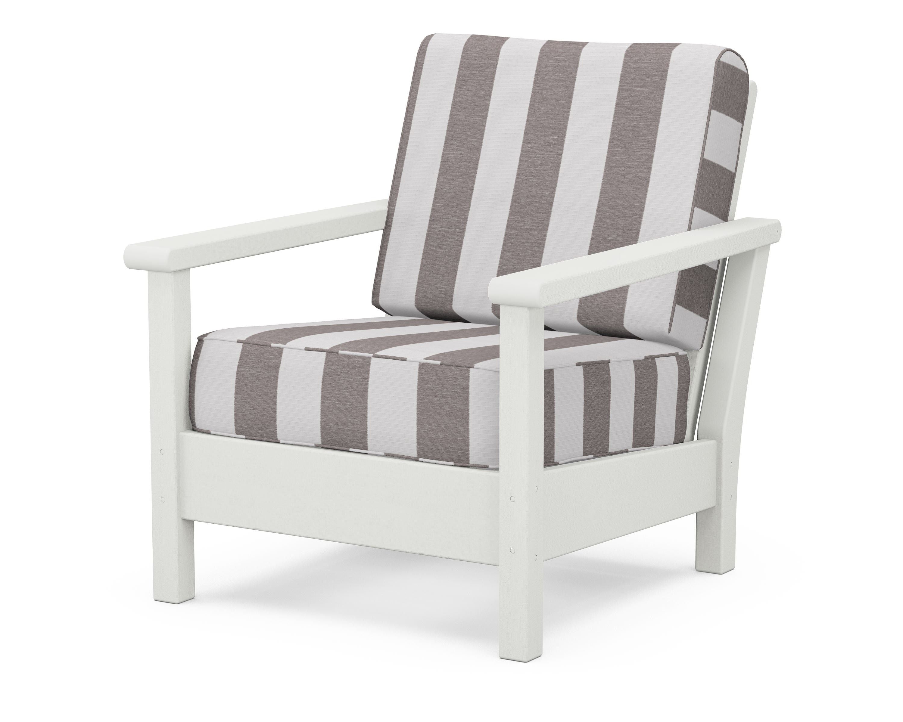 POLYWOOD® Harbour Deep Seating Chair in Vintage White / Cabana Stripe Grey Mist