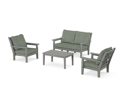 POLYWOOD® Chippendale 4-Piece Deep Seating Set with Loveseat in Slate Grey / Cast Sage
