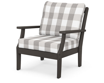 POLYWOOD® Braxton Deep Seating Chair in Vintage Coffee / Buffalo Plaid Grey Mist