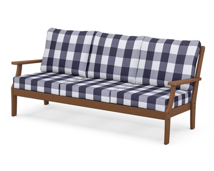 POLYWOOD® Braxton Deep Seating Sofa in Teak / Buffalo Plaid Navy