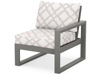POLYWOOD® EDGE Modular Right Arm Chair in Slate Grey / Trellis Dune Burlap