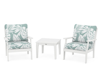 POLYWOOD® Braxton 3-Piece Deep Seating Set in White / Leaf Glacier Spa