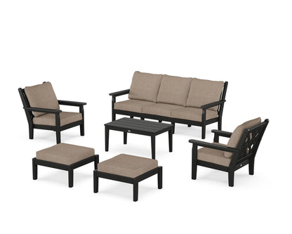 POLYWOOD® Chippendale 6-Piece Lounge Sofa Set in Black / Spiced Burlap