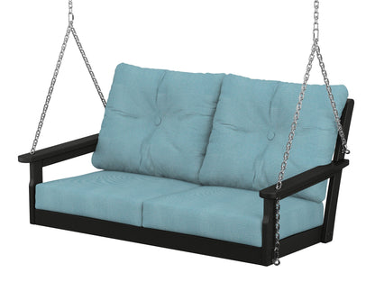 POLYWOOD® Vineyard Deep Seating Swing in Black / Lattice Sky Blue