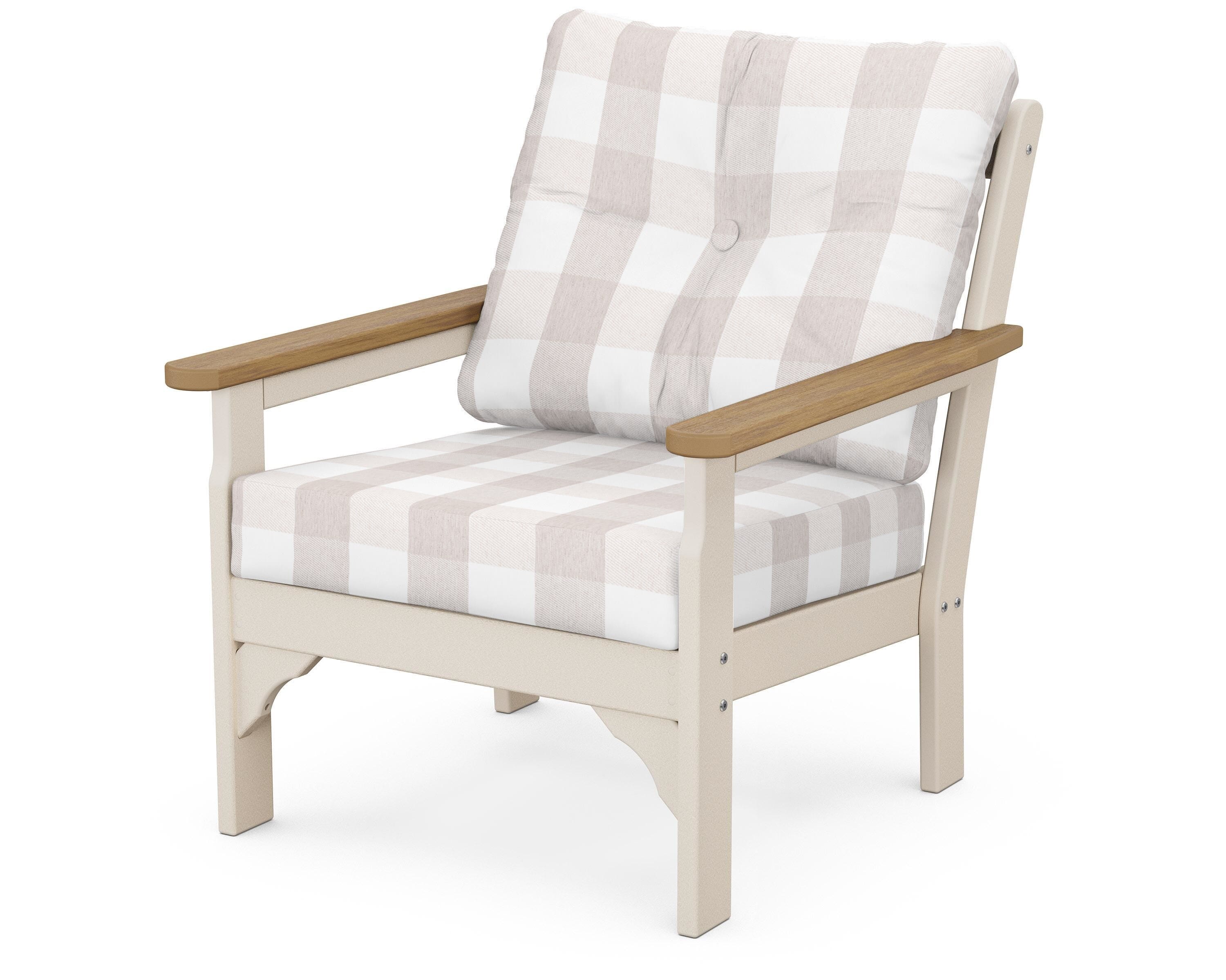 POLYWOOD® Vineyard Deep Seating Chair in Sand / Natural / Buffalo Plaid Dune Burlap